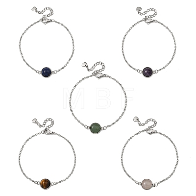 Half Round Natural Gemstone Bead Link Bracelets BJEW-JB14120-1