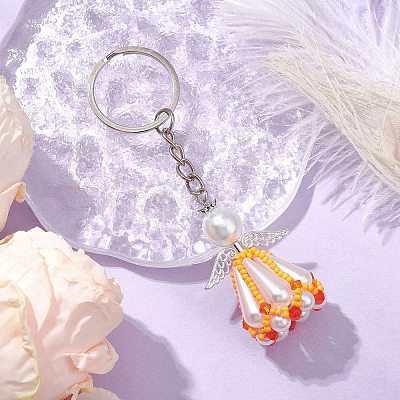 Glass Seed Bead with Acrylic Angel Keychain KEYC-MZ00026-02-1