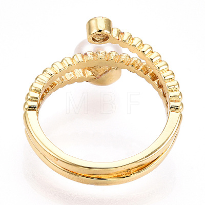 Natural Pearl Double Lines Finger Ring with Rhinestone PEAR-N020-06J-1