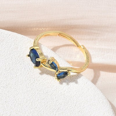 Flower Brass Glass Adjustable Finger Rings GL-CBA18A7-01G-A-1