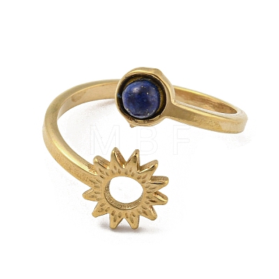 304 Stainless Steel with Natural Lapis Lazuli Ring RJEW-Z031-01A-01-1