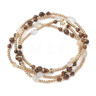 Round Natural Tiger Eye & Nuggets Topaz Beaded Wrap Long Necklaces NJEW-JN05907-01-1