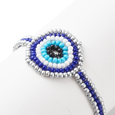 Glass Seed Braided Evil Eye Link Bracelet for Women BJEW-JB08398-01-1
