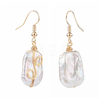 Wire Wrapped Natural Baroque Pearl Keshi Pearl Dangle Earrings EJEW-JE04506-01-1