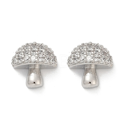 Mushroom Brass Micro Pave Clear Cubic Zirconia Stud Earrings LS-EJEW-F895-17P-1