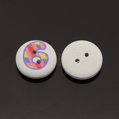 2-Hole Flat Round Number Printed Wooden Sewing Buttons X-BUTT-M002-13mm-6-1