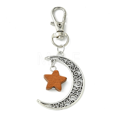 Alloy Moon & Wood Star Pendant Decorations HJEW-JM02180-02-1