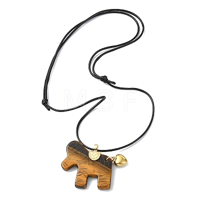 Natural Tiger Eye Horse Pendant Adjustable Black Korean Waxed Polyester Cord Neckalces NJEW-JN06355-01-1