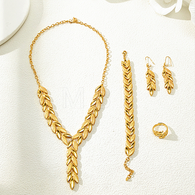 Leaf Alloy Bracelets & Earrings & Necklaces & Rings Sets for Women NA9773-1