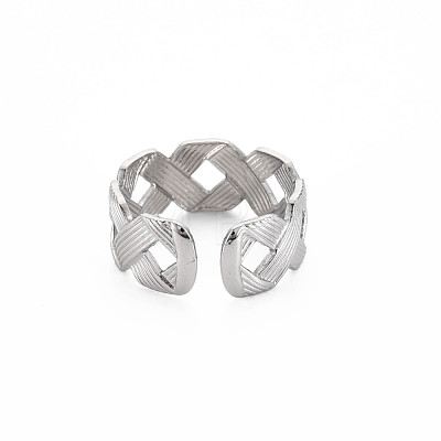 304 Stainless Steel Hollow Open Cuff Ring for Women RJEW-S405-238P-1