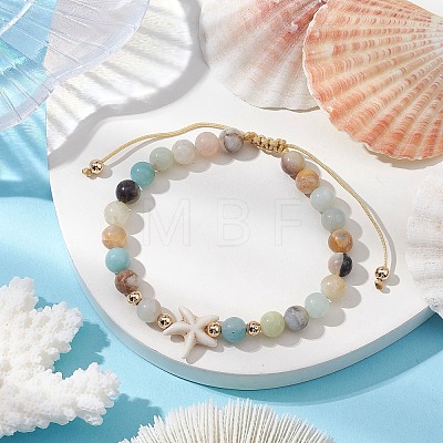 Natural Flower Amazonite Round Beaded Braided Bead Bracelets BJEW-JB10692-01-1