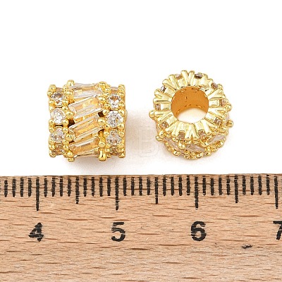 Column Brass Micro Pave Clear Cubic Zirconia European Beads KK-C142-09G-1