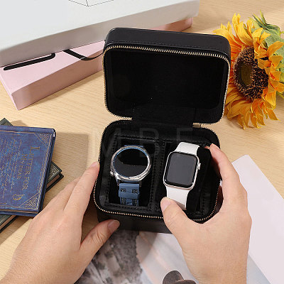 Imitation Leather Double Watch Storage Zipper Boxes CON-WH0089-227A-1