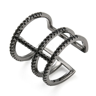 Brass Triple Lines Open Cuff Ring with Cubic Zirconia RJEW-Q781-03-1