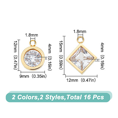 Unicraftale 16Pcs 4 Style 304 Stainless Steel Rhinestone Charms STAS-UN0055-94-1