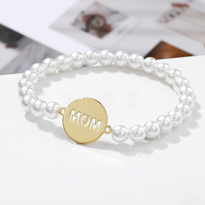 Mother's Day Flat Round with Word Mama Brass Link Bracelets FS-WG7D6C4-01-1