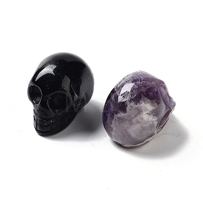 Natural Gemstone Carved Skull Statues Ornament G-P525-08-1