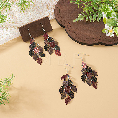 2 Pairs 430 Stainless Steel Leaf Dangle Earrings EJEW-TA0001-83C-1