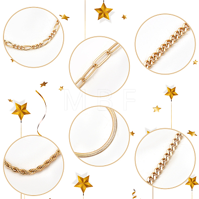 ANATTASOUL 6Pcs 6 Style Brass Twist Rope & Figaro & Paperclip & Curb Chain Bracelets Set for Women BJEW-AN0001-10-1