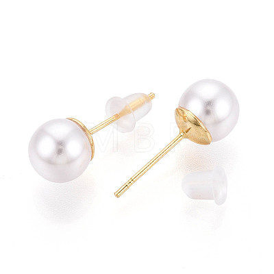 Brass ABS Imitation Pearl Round Stud Earrings KK-T077-25-1
