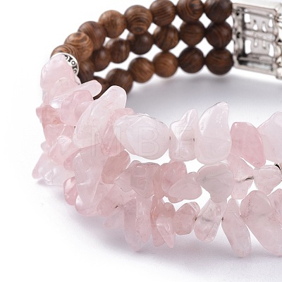 Three Loops Natural Rose Quartz Chip Beads Wrap Bracelets BJEW-JB04657-02-1