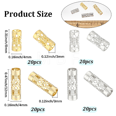 80Pcs 4 Styles Stainless Steel Hollow Tube Beads STAS-PA0001-09-1
