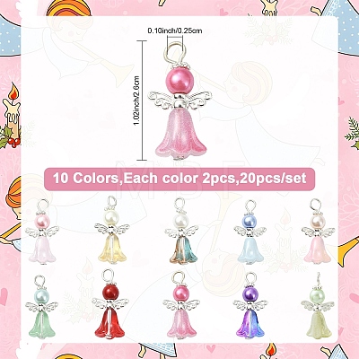 20Pcs 10 Colors Glass Pearl with Alloy Pendants PALLOY-YW00172-1