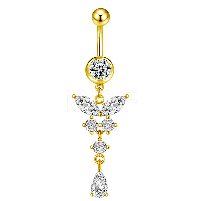 316L Surgical Stainless Steel Cubic Zirconia Butterfly Curved Barbell Dangle Belly Rings WGB11C1-06-1