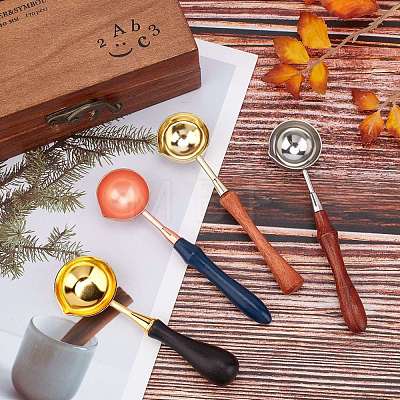 Wooden Handle Wax Sealing Stamp Melting Spoon AJEW-WH0021-63-1