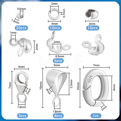 925 Sterling Silver Spring Gate Rings & Tube Bails & Lobster Claw Clasp & Open Jump Rings & Spacer Beads & Crimp Bead Cover FIND-PH0028-32-1