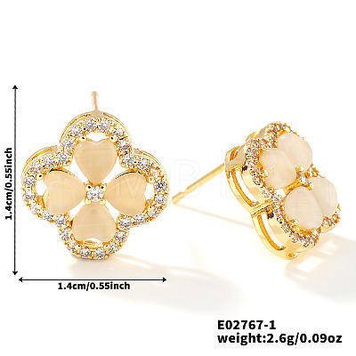 Chic Four-leaf Clover Stud Earrings with Colorful Sparkling Design HV7814-1-1