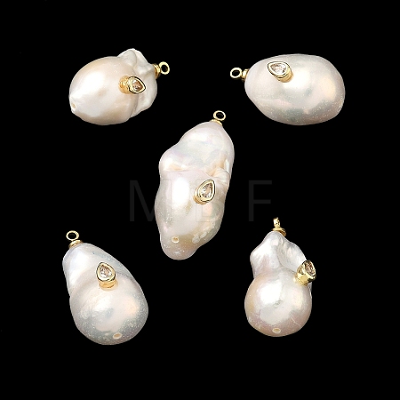 Brass & Pearl Micro Pave Cubic Zirconia Pendants KK-H259-13B-G02-1