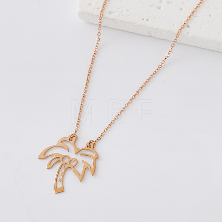 304 Stainless Steel Cutout Coconut Tree Pendant Necklaces for Women BM3645-5-1