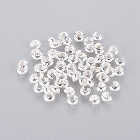 Silver Color Plated Brass Crimp End Beads Covers for Jewelry Making X-KK-H290-NFS-NF-1