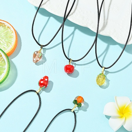 Handmade Lampwork Fruit Pendant Black Waxed Cord Necklaces NJEW-JN06332-1