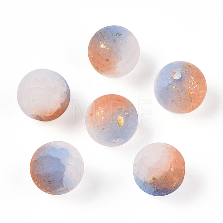 Frosted Baking Paint Crackle Glass Beads with Glitter Powder X1-DGLA-T004-6mm-01B-1