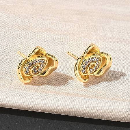 Rose Flower Brass Micro Pave Cubic Zirconia Stud Earrings EJEW-G452-08G-02-1