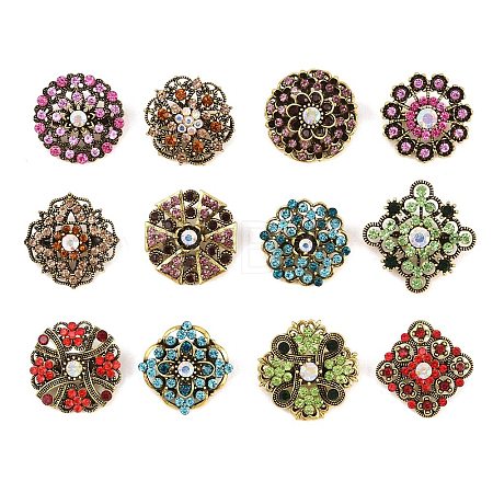 12Pcs Exquistie Rhinestone Brooch JEWB-G047-01AG-1