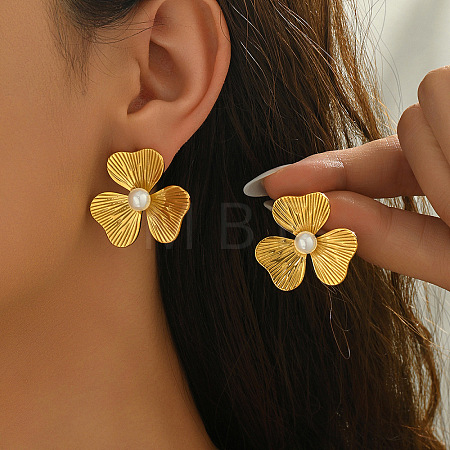304 Stainless Steel and Imitation Pearl Stud Earrings WG65500-02-1
