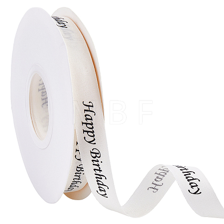 Polycotton Printed Black Word Happy Birthday Ribbon OCOR-CY0004-94B-1