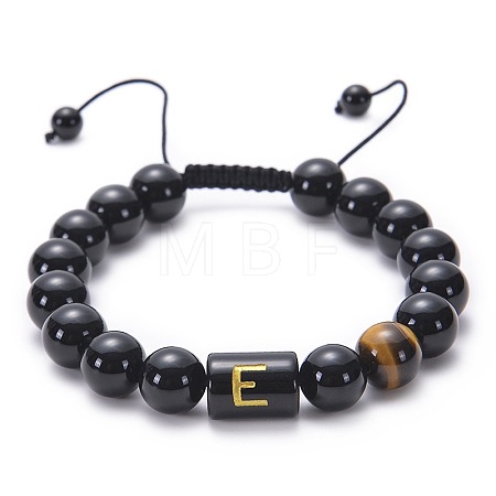 Natural Black Agate & Tiger Eye Round Beaded Adjustable Bracelets HL8029-5-1