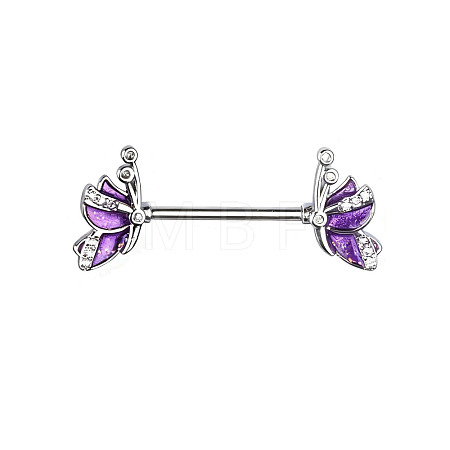 Brass Enamel with Crystal Rhinestone Purple Butterlfy Barbell Nipple Rings FS-WGE2017-10-1