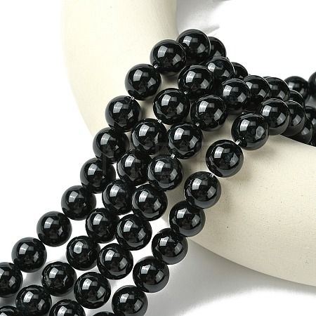 Natural Dyed & Heated Black Onyx Round Beads Strand X-G-L087-12mm-01-1