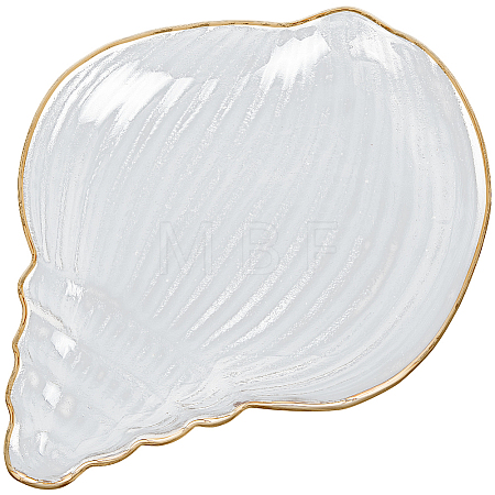 1Pc Ocean Series Transparent Gold Rim Glass Jewelry Plates AJEW-SC0002-79A-1