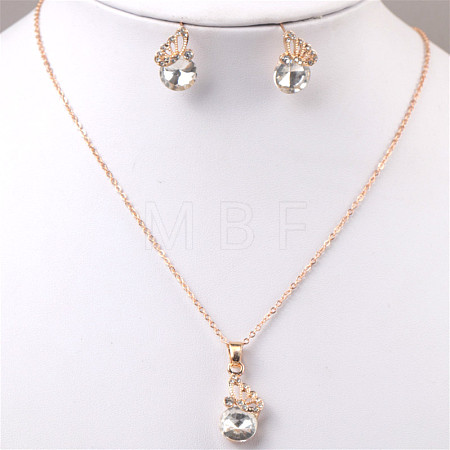 Butterfly & Flat Round Alloy Rhinestone Pendant Necklaces & Stud Earrings FS-WG892EC-06-1