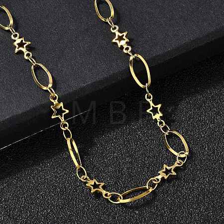 304 Stainless Steel Star Link Chain Necklaces for Women NJEW-A046-02A-G-1