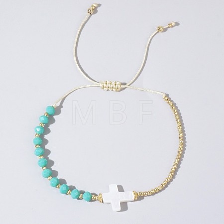 Adjustable Glass & Brass Beads Braided Bead Bracelets TB8315-3-1