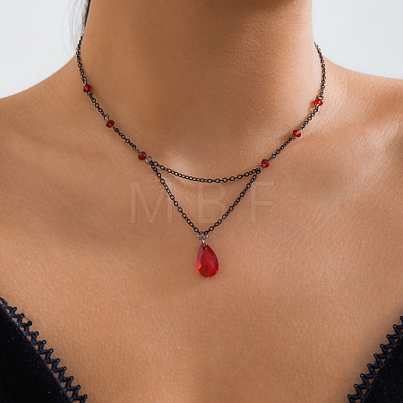 Gothic Brass & Glass Pendant Link Chain Necklaces for Women FS-WGECF55-08-1