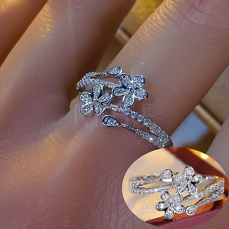 Brass Micro Pave Cubic Zirconia Finger Rings WG493E8-02-1