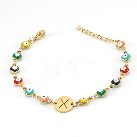Colorful 304 Stainless Steel & Evil Eye Enamel Flat Round Link Bracelets FS-WGB13F5-24-1
